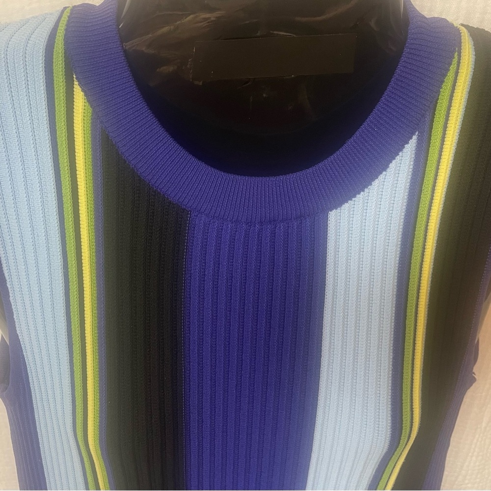 Scoop Pleated Multicolor Striped Knit Sleeveless Cocktail Dress, Sz M! 🍁 - Picture 3 of 9